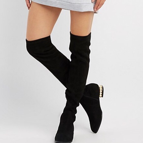 SHEIN Shoes - Shein | Black Knee High Fashion Boots w/ Pearls